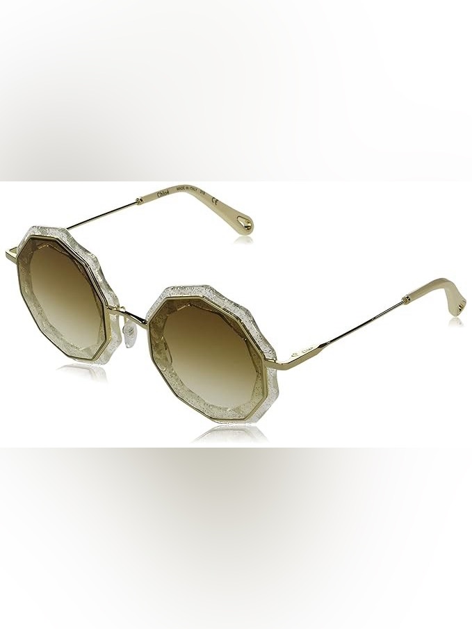 Chloe Nwot Caite Clear And Gold Round Sunglasses Ce160s-859